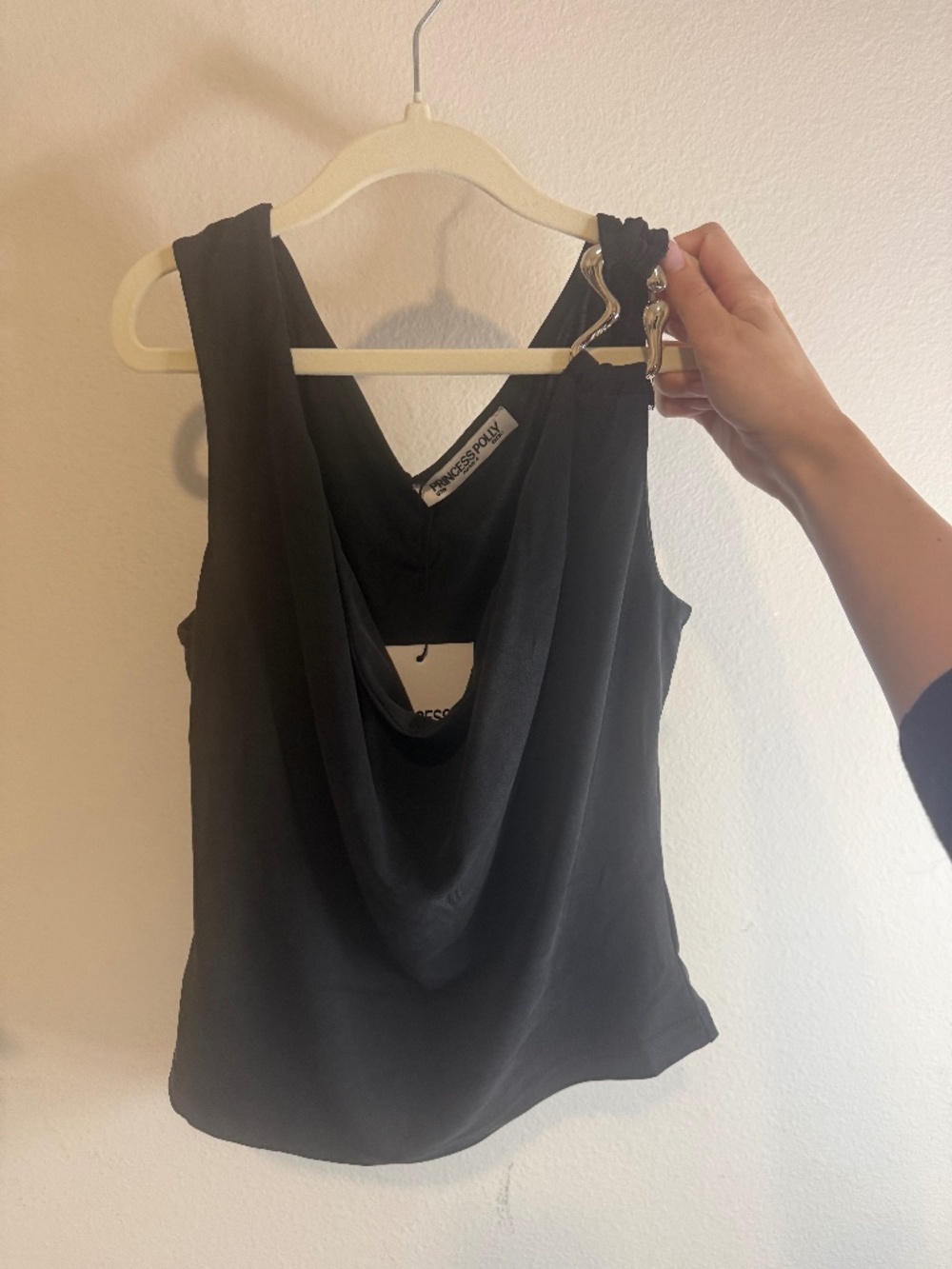 princess polly cowl neck top with silver detail
